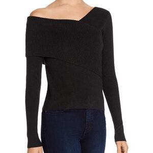 Line & Dot Black Off-the-Shoulder Sweater with Long Sleeves and Cropped Fit